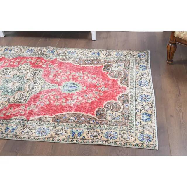 Vintage Turkish Oushak Handmade Wool Cotton Red Area Rug  111x199