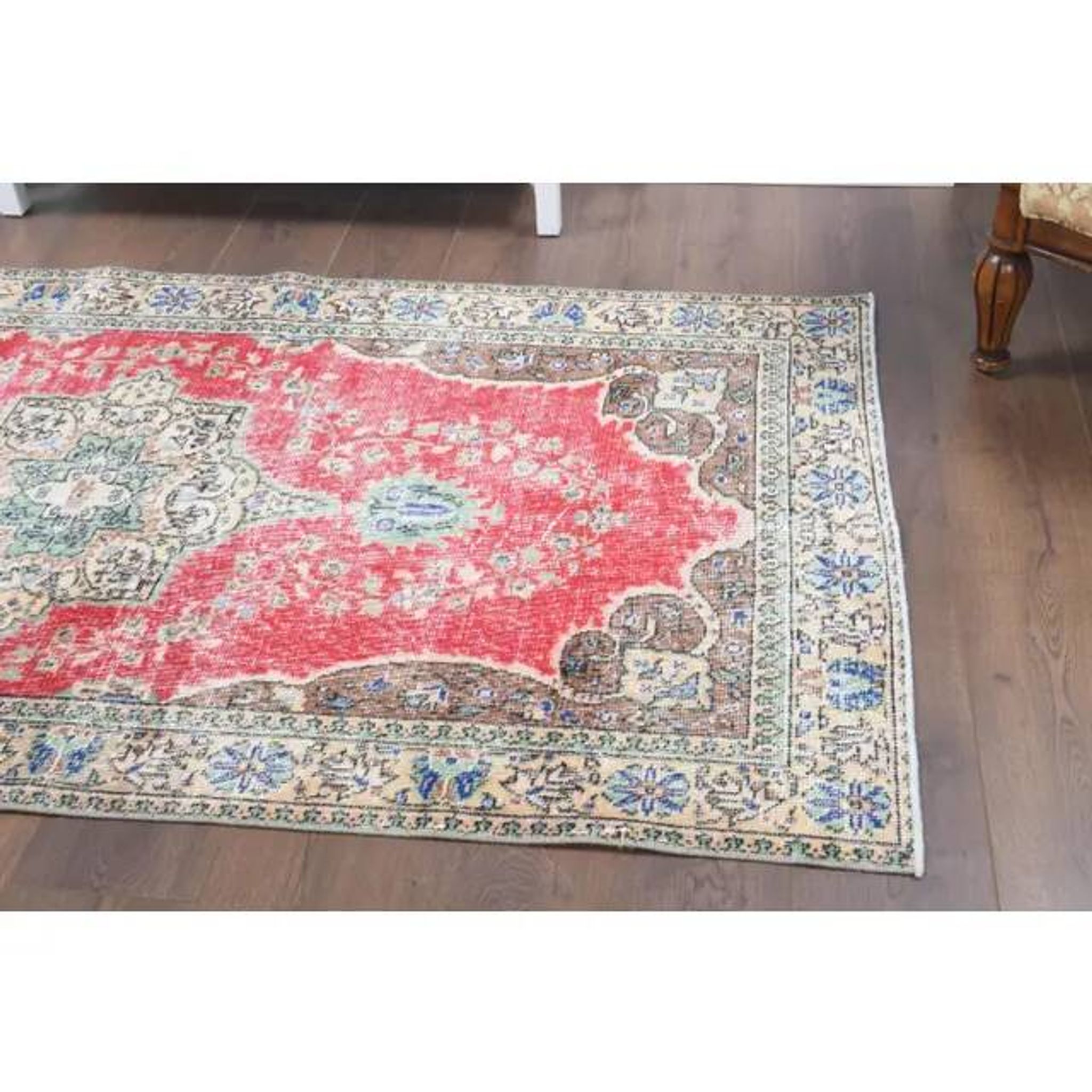 Vintage Turkish Oushak Handmade Wool Cotton Red Area Rug  111x199