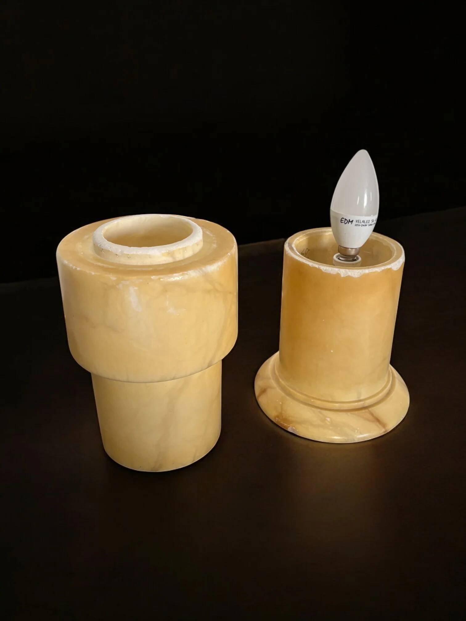 Alabaster stepped circular table lamp, Spain, 1970s