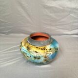 Old Round Vase Ceramic Germany Signed Erik Blue Decor