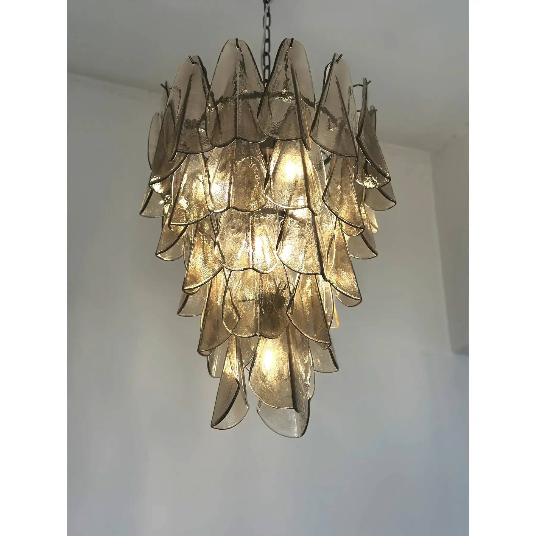Smoked Fumé Murano Glass “Rondini” Cascade Chandelier, Modern Venetian Design