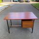 Bureau scandinave en bois et acier noir 1960 avec 2 tiroirs