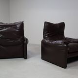 Paire de fauteuils en cuir Maralunga de Vico Magistretti pour Cassina, 1974