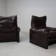 Pair of Maralunga leather armchairs by Vico Magistretti for Cassina, 1974
