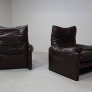 Pair of Maralunga leather armchairs by Vico Magistretti for Cassina, 1974