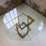 Table octogonale en verre et laiton années 70