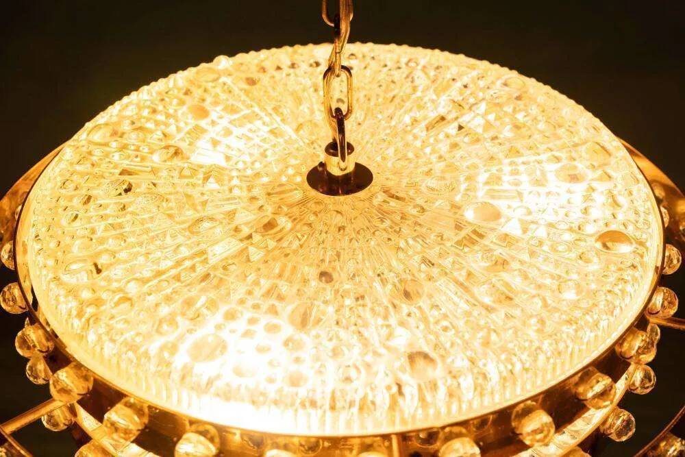 Midmod glass and brass suspension, Orrefors Sweden