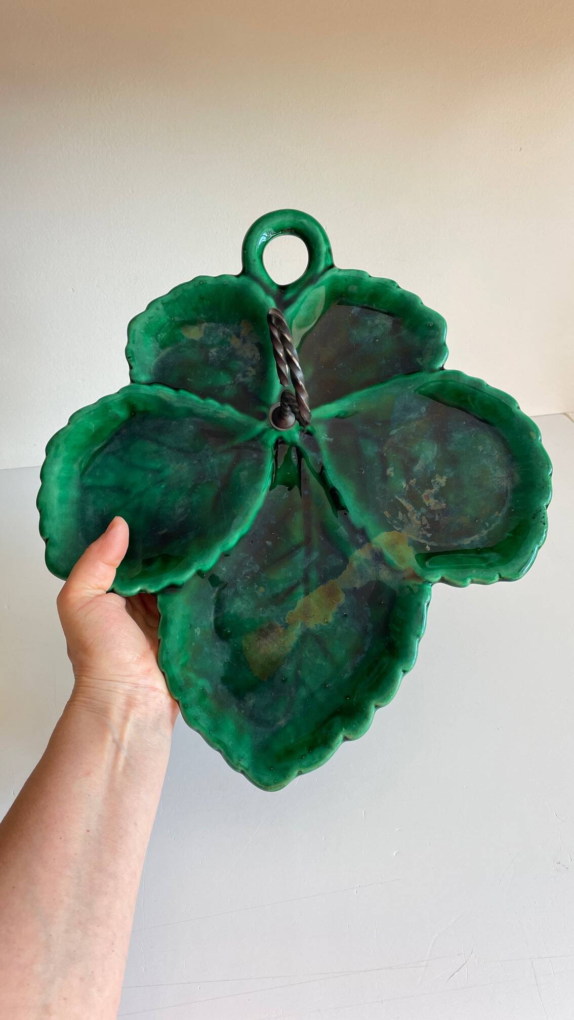 Vintage Glazed Ceramic Barbotine Dish