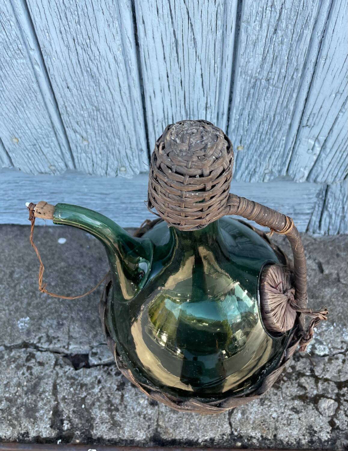 Vintage Green Italian Hand Blown Glass Wine Decanter with Ice Chamber