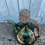 Vintage Green Italian Hand Blown Glass Wine Decanter with Ice Chamber