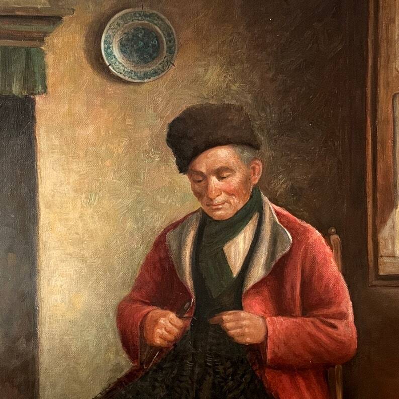 Peinture à l'huile hollandaise vintage « Vieil homme »