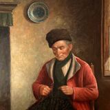 Peinture à l'huile hollandaise vintage « Vieil homme »