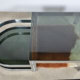 Table basse acier verre et peau de vache