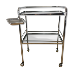 Desserte chrome et verre fumé 1970, meuble d'hôpital, de métier