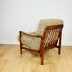 Wooden vintage brown armchair, olive green long hair, design by Z. Bączyk - 2 pieces available