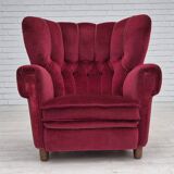 1960s, Danish relax armchair, original condition, red furniture velour.