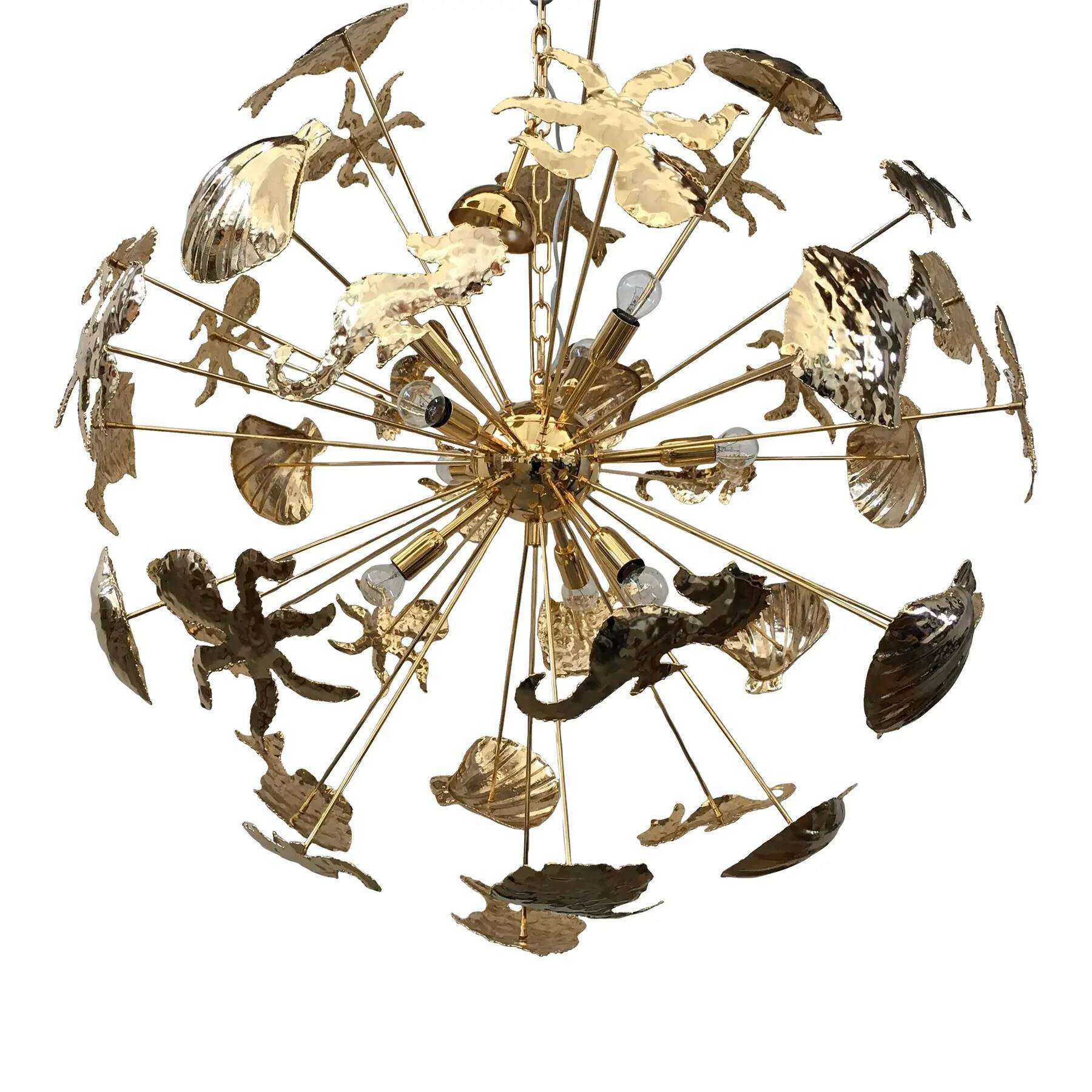 Mid-Century Sputnik Chandelier with Brass and Gold Metal Frame