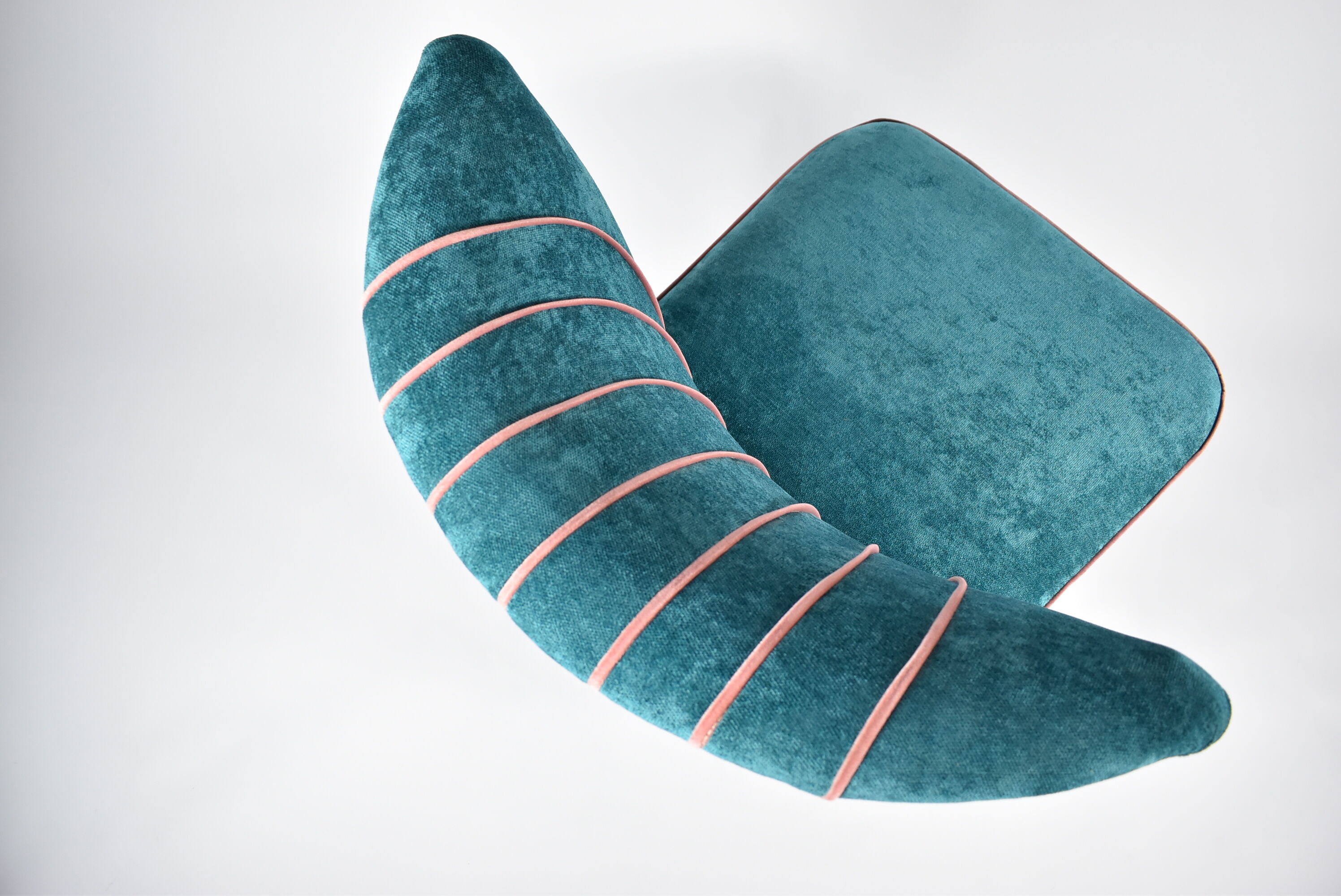 Cocktail vintage armchair, 60s, turquoise with pink edge, restored