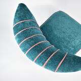 Cocktail vintage armchair, 60s, turquoise with pink edge, restored