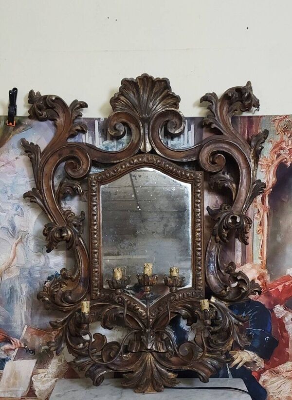 Grand miroir applique vénitien style Louis XV à 5 bras de lumière