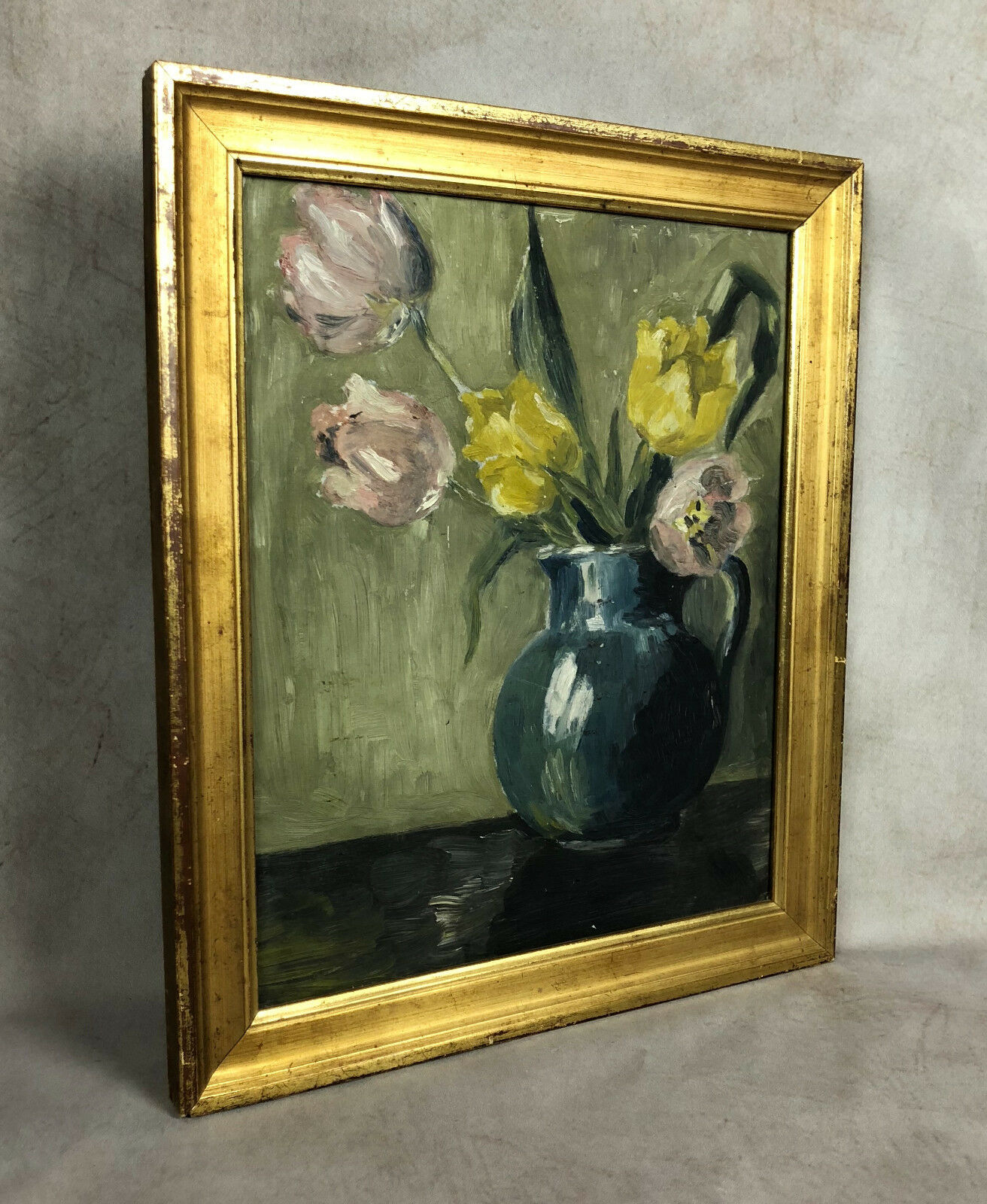 Table oil on panel "The bouquet of tulips"