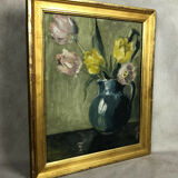 Table oil on panel "The bouquet of tulips"