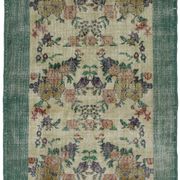 Vintage Turkish Carpet Floral Beige Green 194 x 109 cm