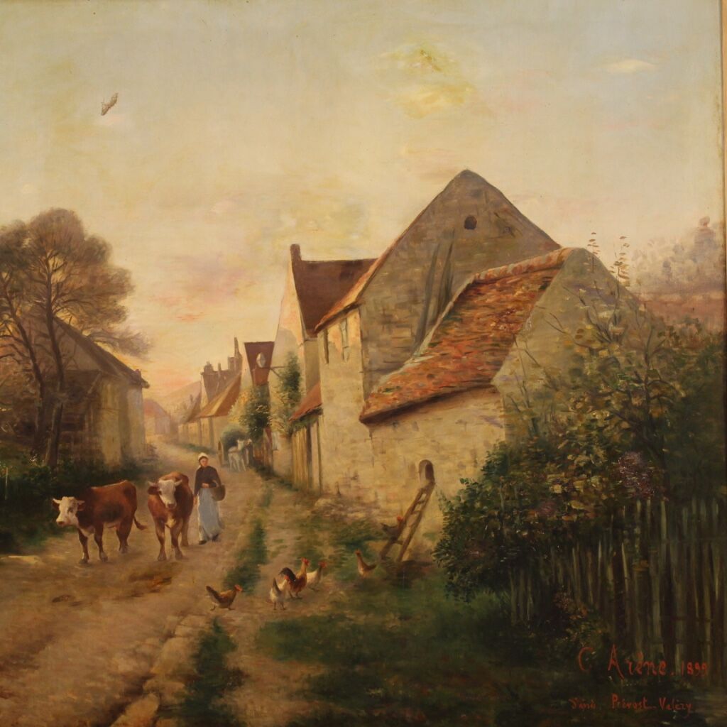 French signed landscape painting oil on canvas dated 1899
