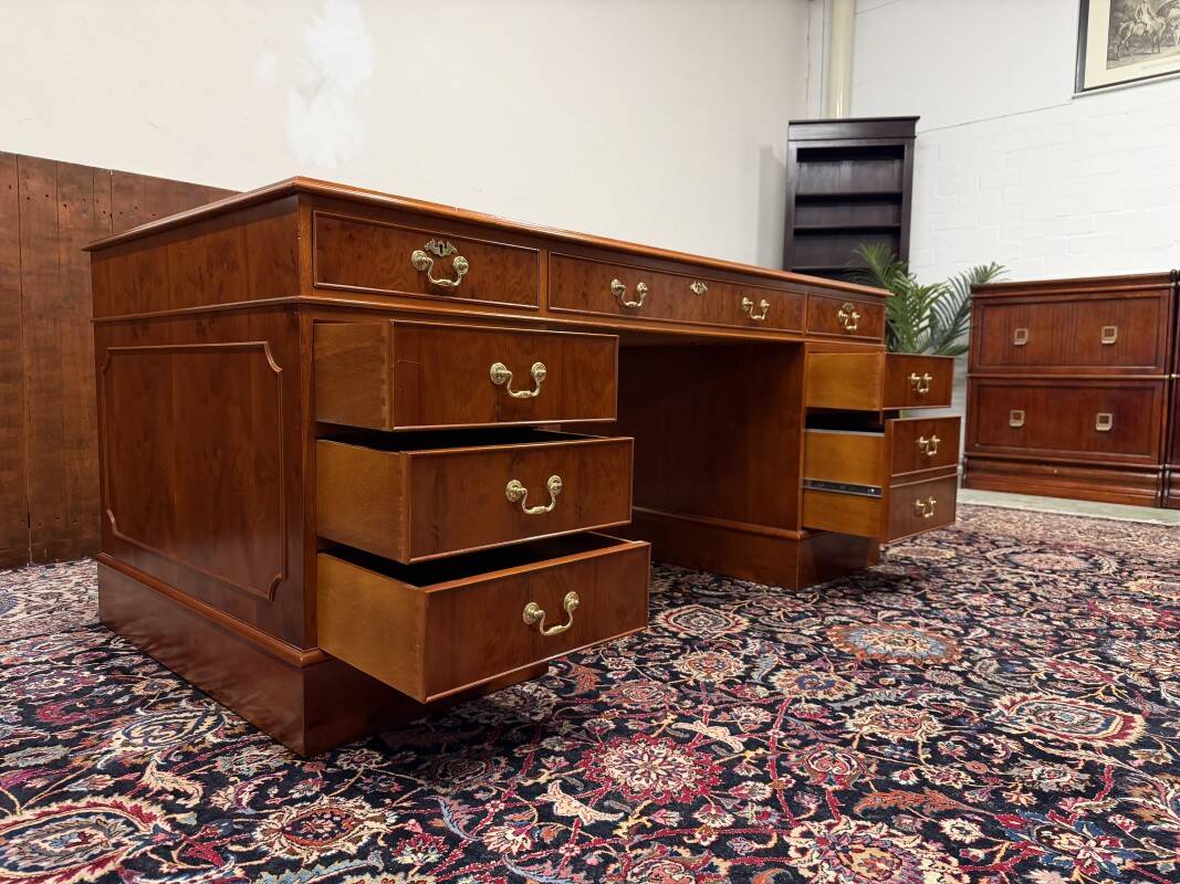 Classic English Desk with Brown Leather