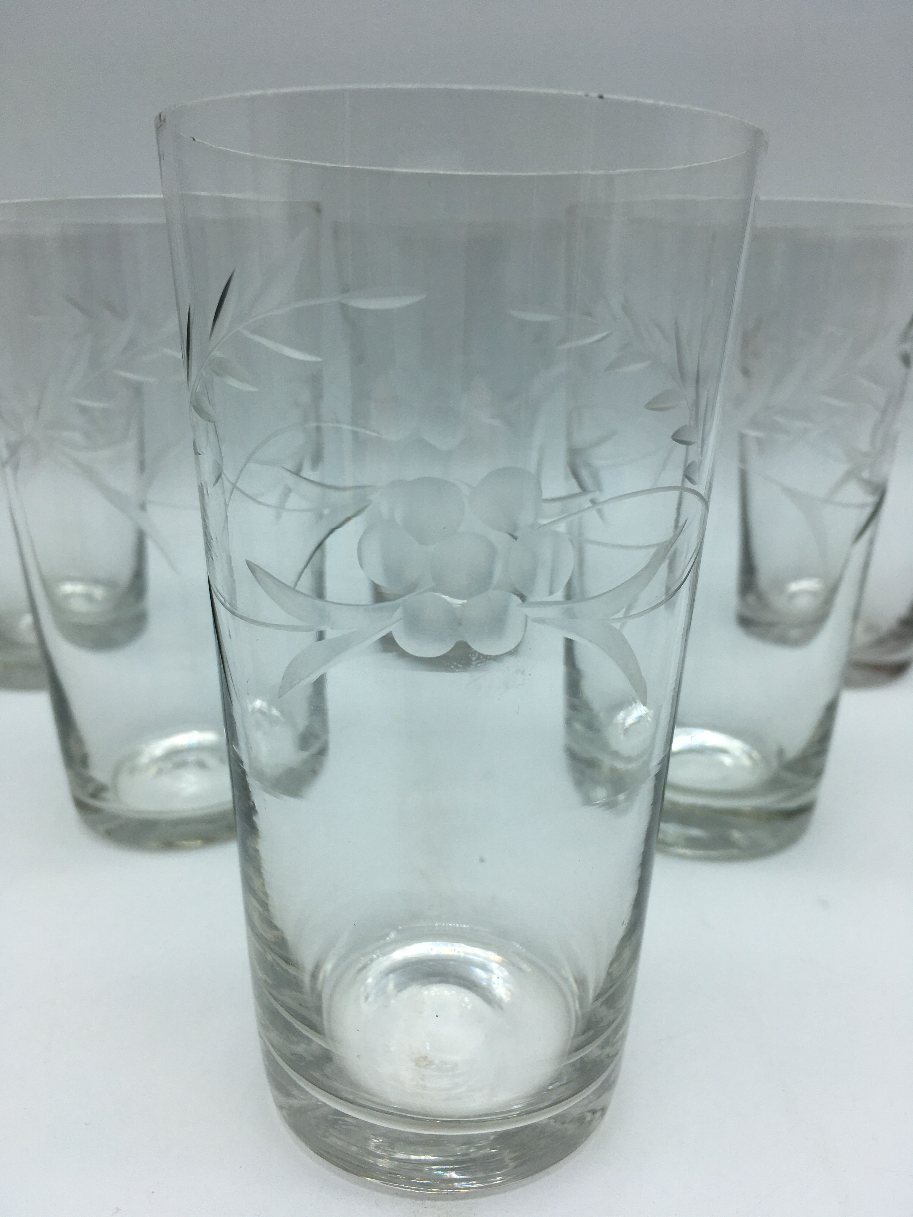 6 glasses to orangeade engraved decoration bunch of grapes.