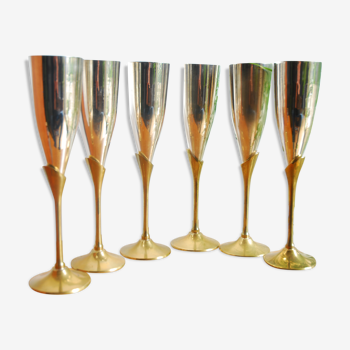 6 champagne glasses in brass