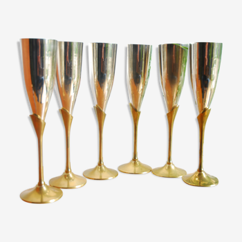 6 verres à champagne en laiton