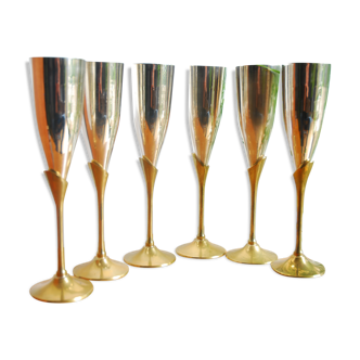 6 champagne glasses in brass