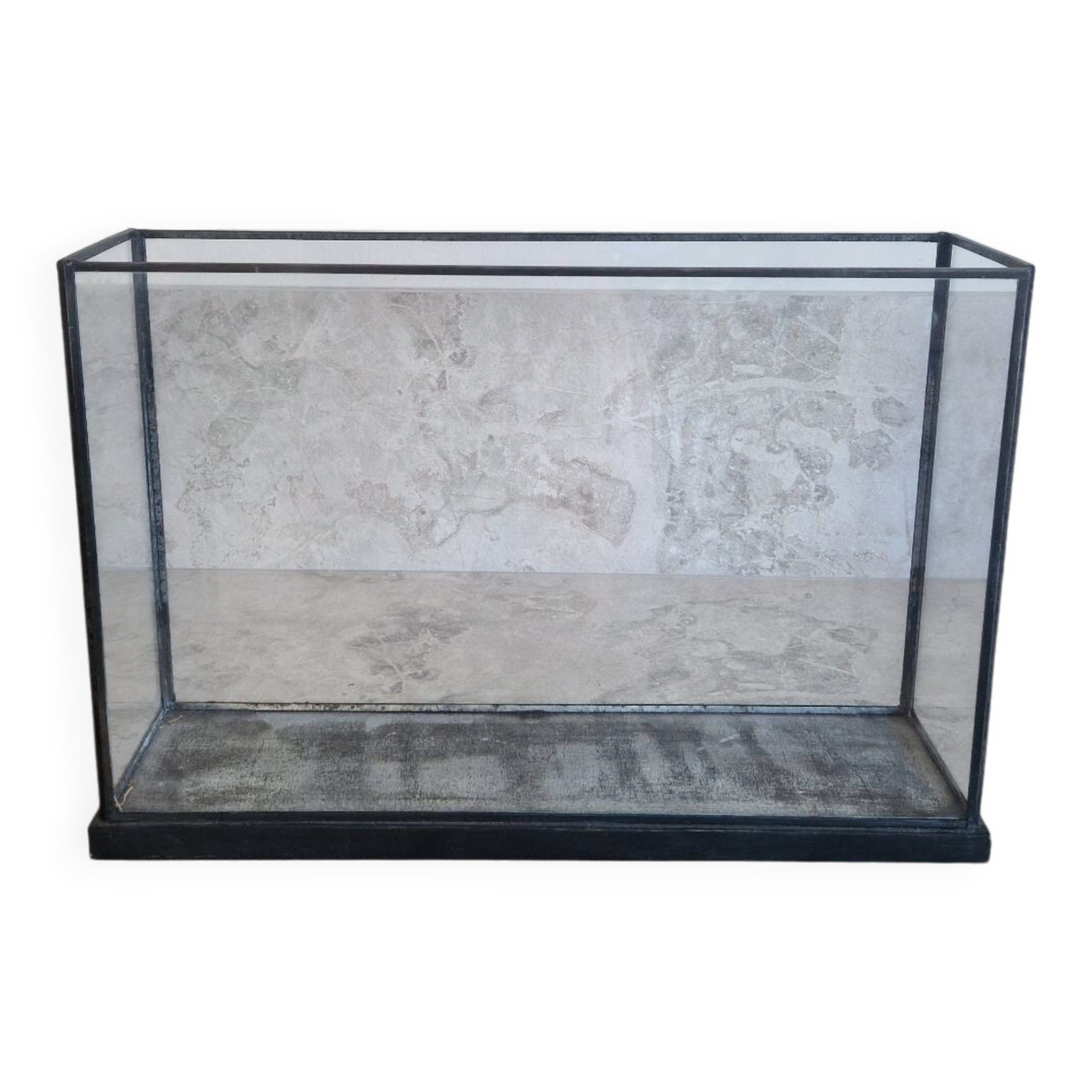 Showcase, antique table display in iron and glass