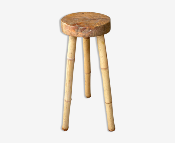 Tabouret tripode bambou vintage