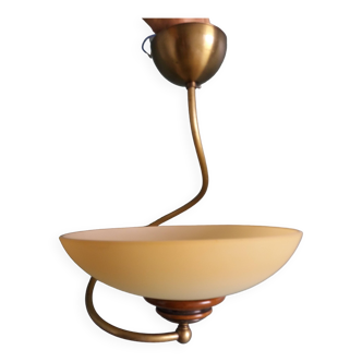 Suspension plafonnier CVL verre, laiton et bois