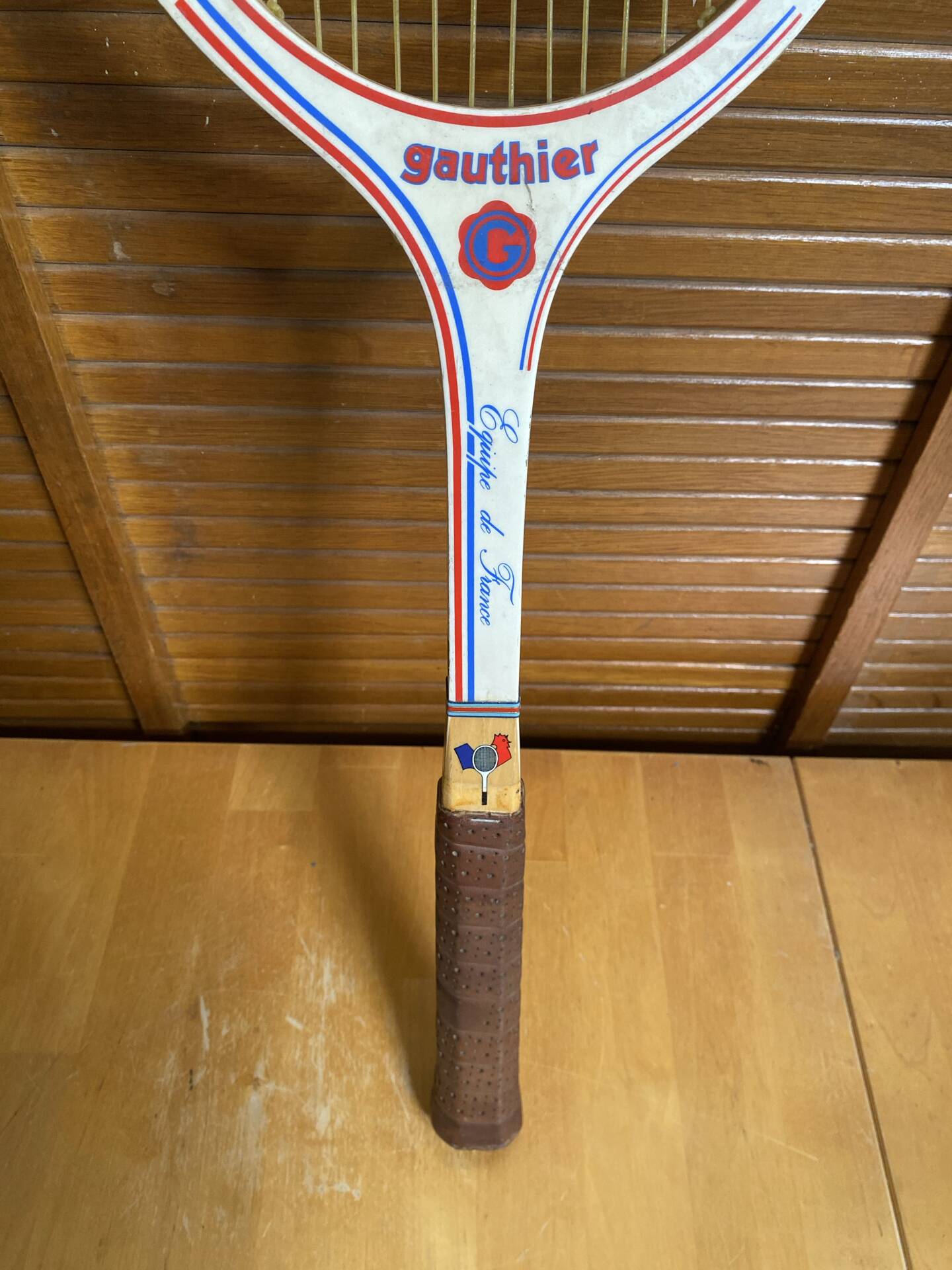 Vintage wooden tennis racket gauthier france team