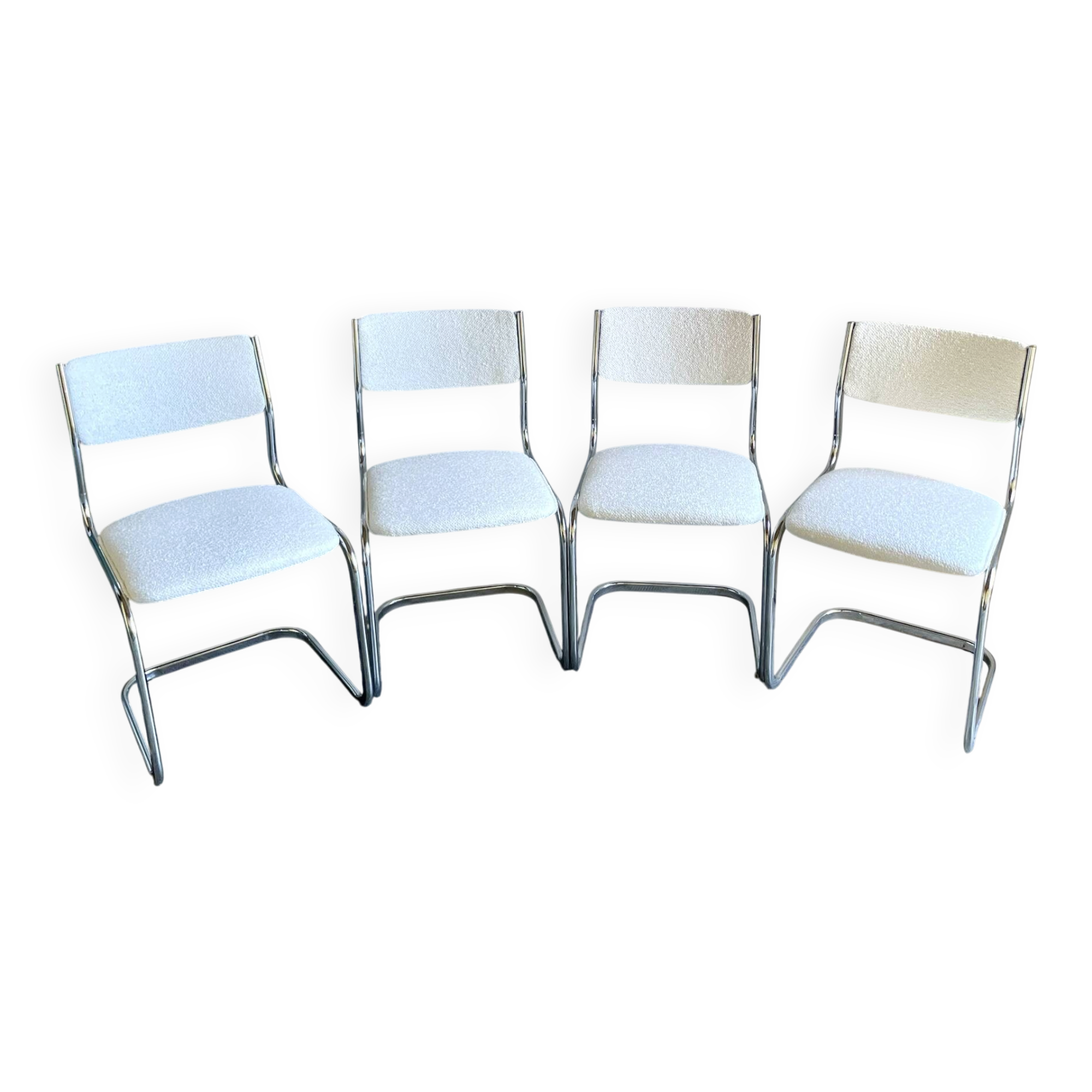 Set of 4 vintage design chairs in chrome & boucle fabric – 1970s