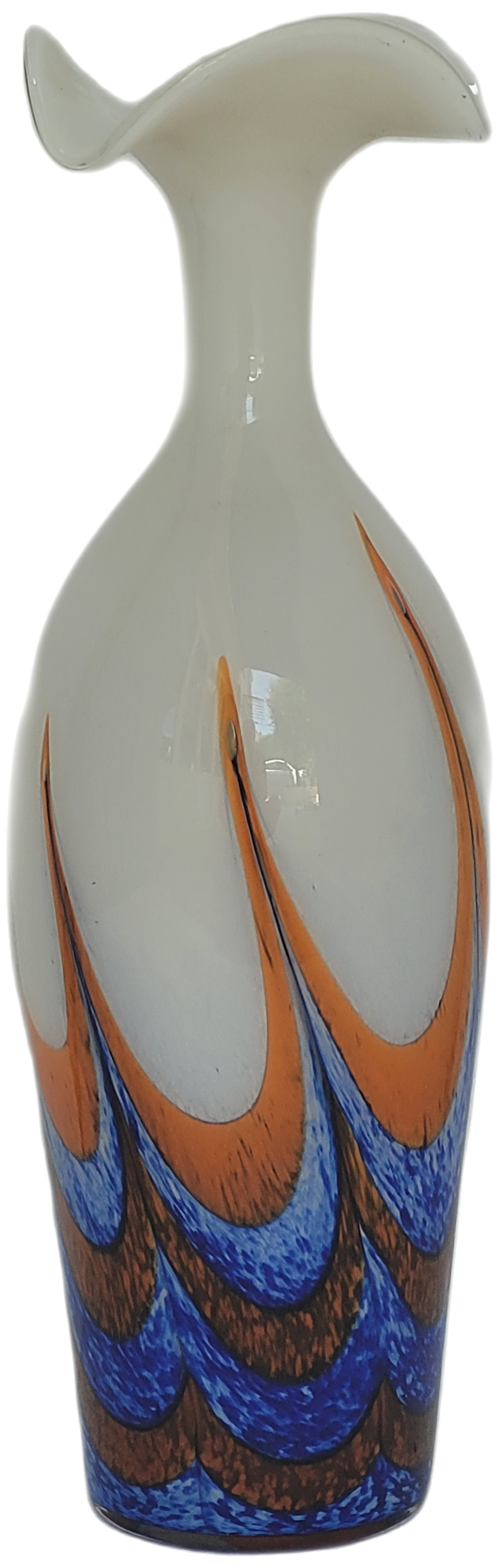 Large vintage red, white and blue Murano glass vase by Carlo Moretti, Italy, 1970s