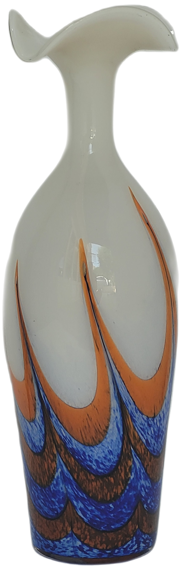 Vase en verre de Murano rouge, blanc et bleu vintage par Carlo Moretti, Italie, années 1970