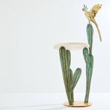 Brass cactus and parrot sculpture console Alain Chervet 1989