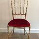 Chaise et tabouret Chiavari en laiton et velours. Vers 1940