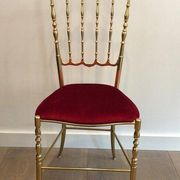 Chiavari chair and stool in brass and velvet. Around 1940.