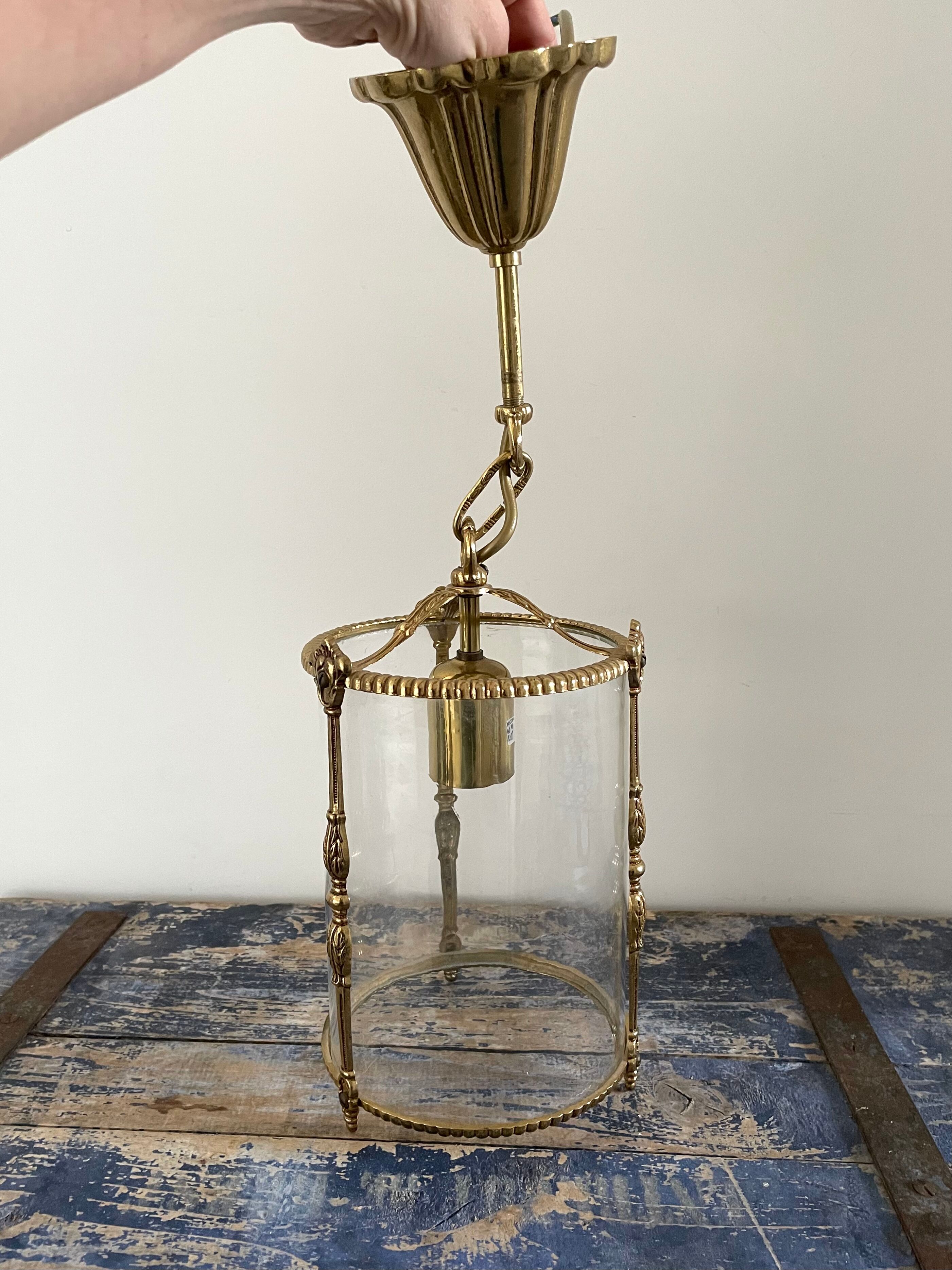 Cylindrical lantern suspension in brass and glass