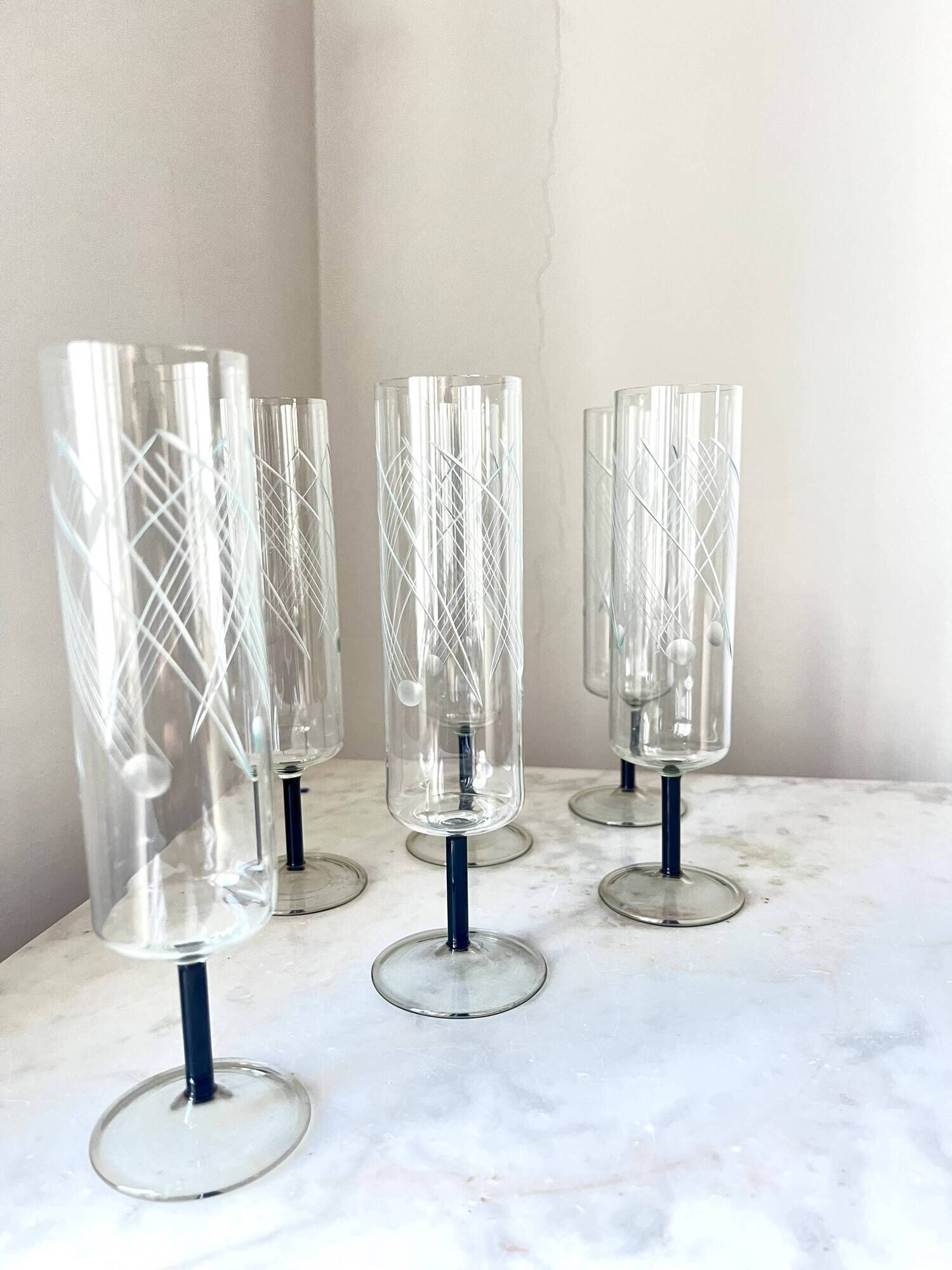 Set of 6 Art Deco Glasses – Vintage Champagne Cocktail Glasses