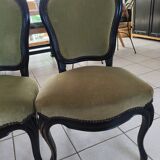 Set of 2 vintage Louis XV style chairs – Green velvet & black wood