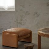 Maralunga ottoman in leather, Vico Magistretti for Cassina, Italian modern, 1973