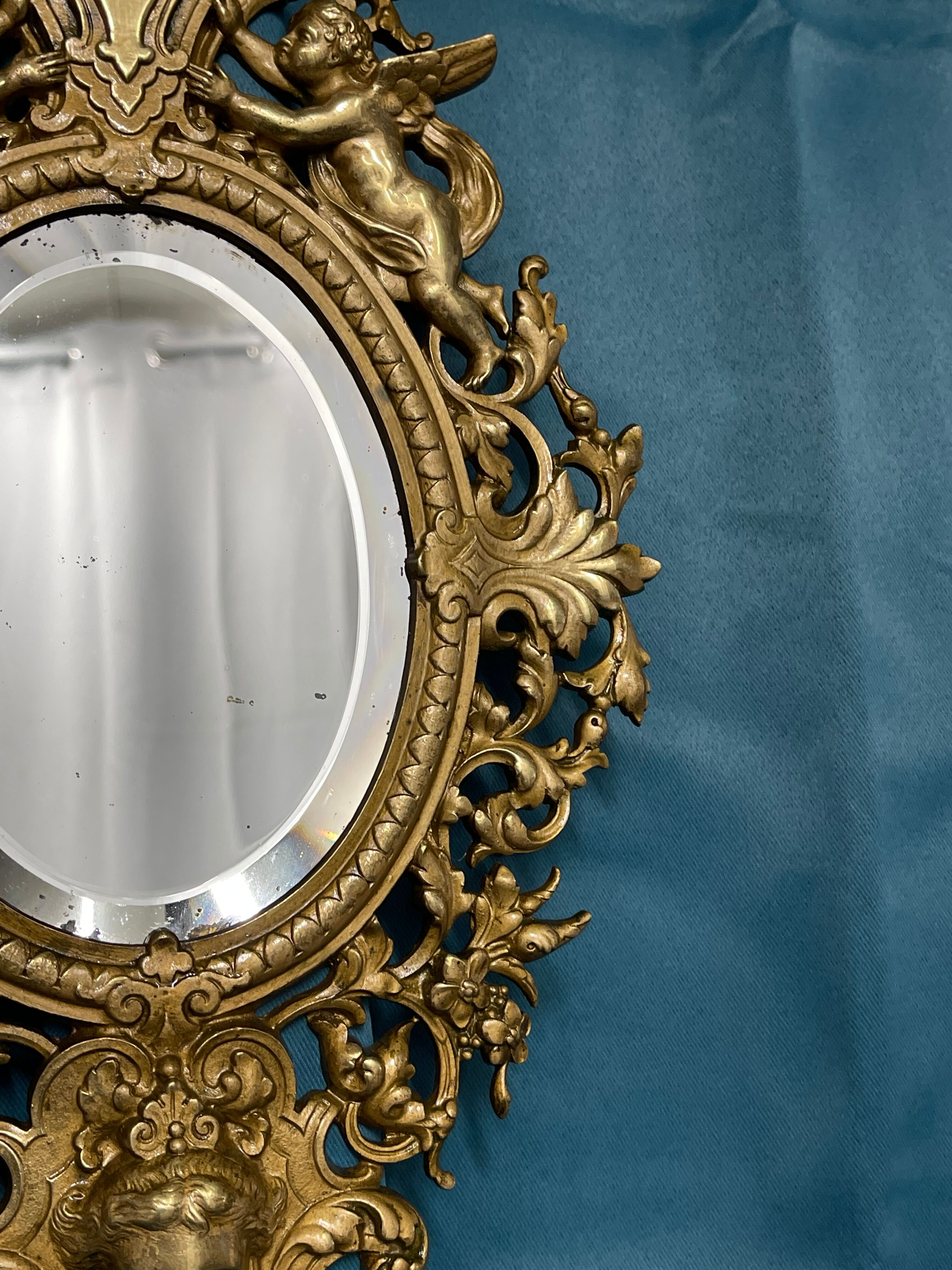 Bronze mirror napoleon III H39x23 decoration with putti and mascaron