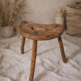 Antique tripod milking stool – folk art – patinated solid wood