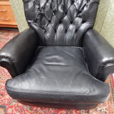 Pair Old black leather chair